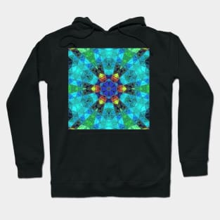 Mosaic Kaleidoscope Flower Blue Green and Yellow Hoodie